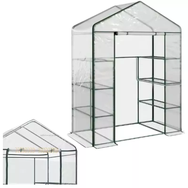 LEAN Mini balkona dārza siltumnīca ar 4 metāla plauktiem, PVC plēvi, 195 x 143 x 73 cm