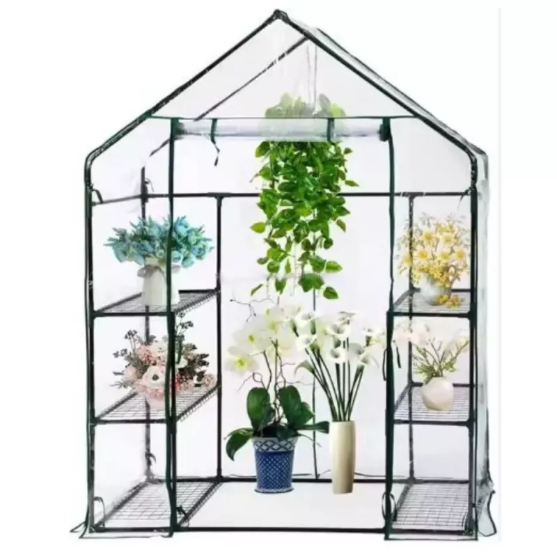 LEAN Mini balkona dārza siltumnīca ar 4 metāla plauktiem, PVC plēvi, 195 x 143 x 73 cm