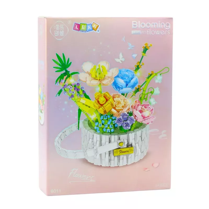 LEAN TOYS Konstrukcijas bloki Ziedu kompozīcija grozā ar LED gaismām 1376 gab.