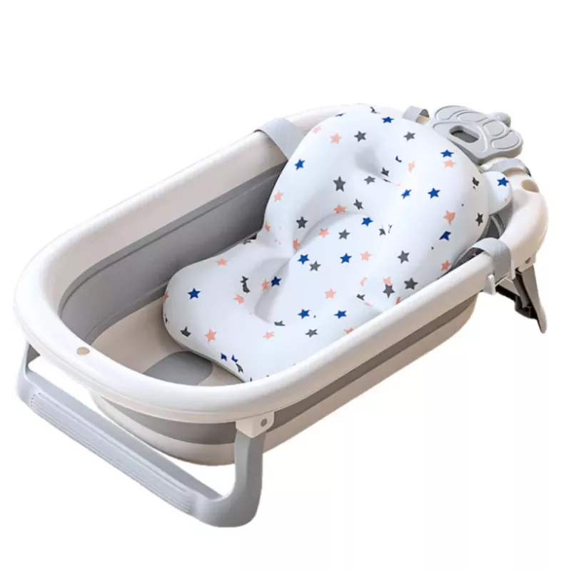 LEAN Baby Bathtub with Thermometer Foldable Mattress Stars Gray