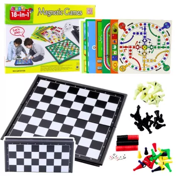 LEAN TOYS Ģimenes spēļu komplekts 18 in 1 Šahs Magnētiskais šaha galdiņš