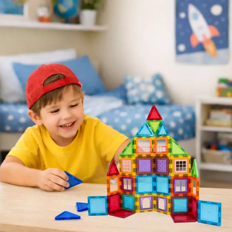 LEAN TOYS 3D magnētiskie bloki konstrukcijas puzle krāsaini 45 gab.