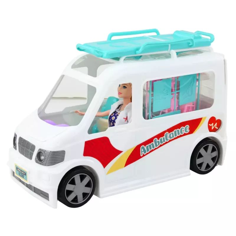 LEAN TOYS Mobilā slimnīca ātrā palīdzība ar nestuvēm 2in1 Leļļu ārsta aksesuāri