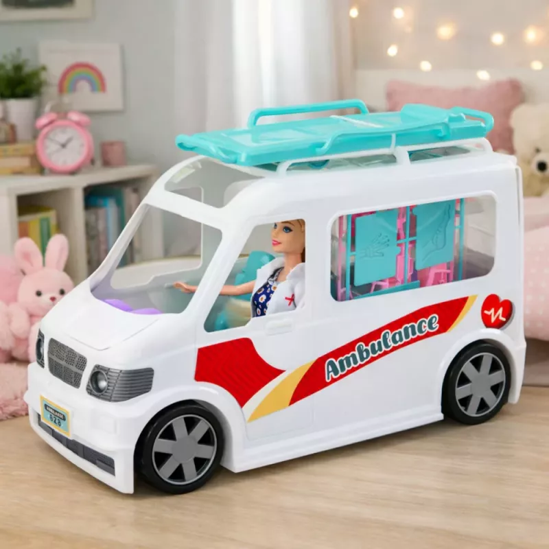 LEAN TOYS Mobilā slimnīca ātrā palīdzība ar nestuvēm 2in1 Leļļu ārsta aksesuāri