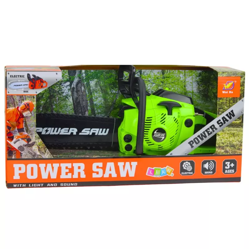 LEAN TOYS Rotaļu motorzāģis bērniem ar gaismām un skaņām, zaļš