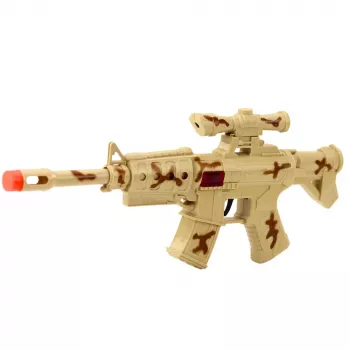 LEAN TOYS Militārā šautenes komplekts ar šautenes piederumiem, šāviena skaņu un smilšu krāsu