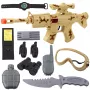 LEAN TOYS Militārā šautenes komplekts ar šautenes piederumiem, šāviena skaņu un smilšu krāsu