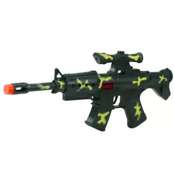 LEAN TOYS Militārā šautenes komplekts ar šautenes aksesuāriem, šāviena skaņu, haki