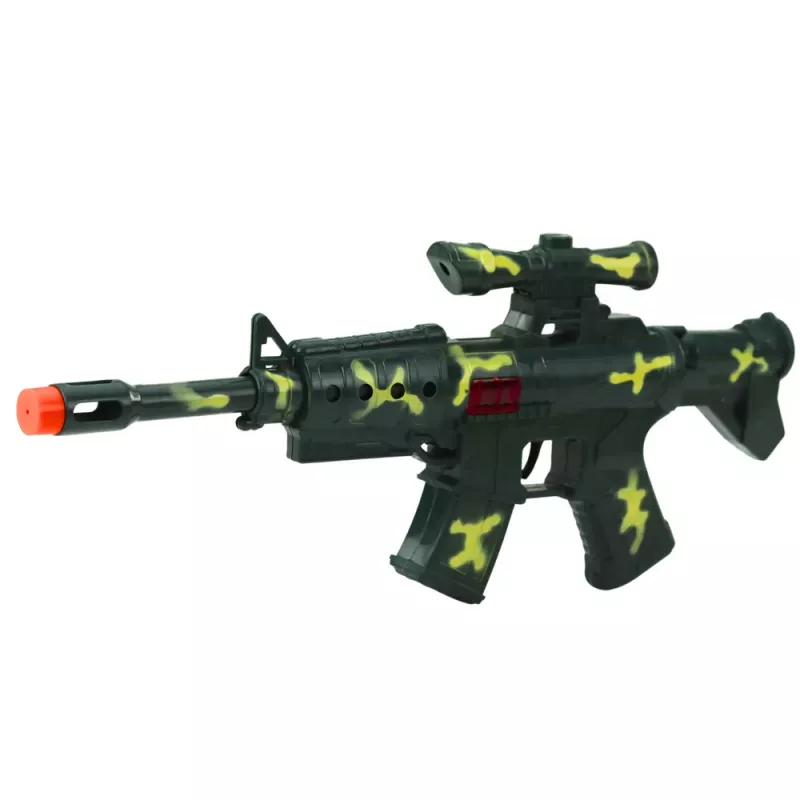 LEAN TOYS Militārā šautenes komplekts ar šautenes aksesuāriem, šāviena skaņu, haki