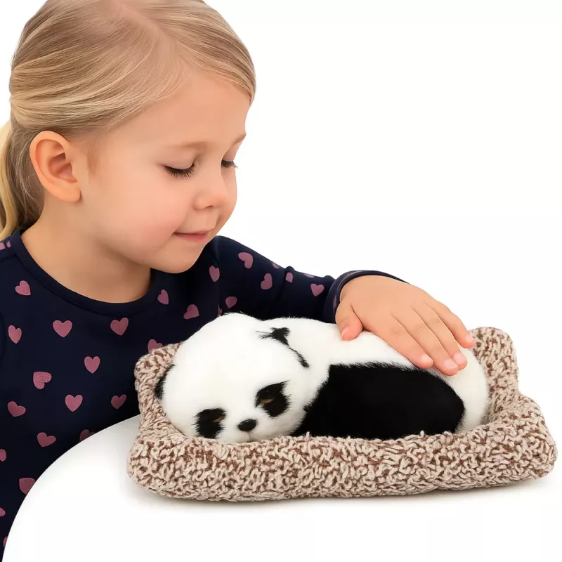 LEAN TOYS Guļošā Panda uz Spilvena Figūriņa ar Kažokādu un Caurspīdīgu Somu