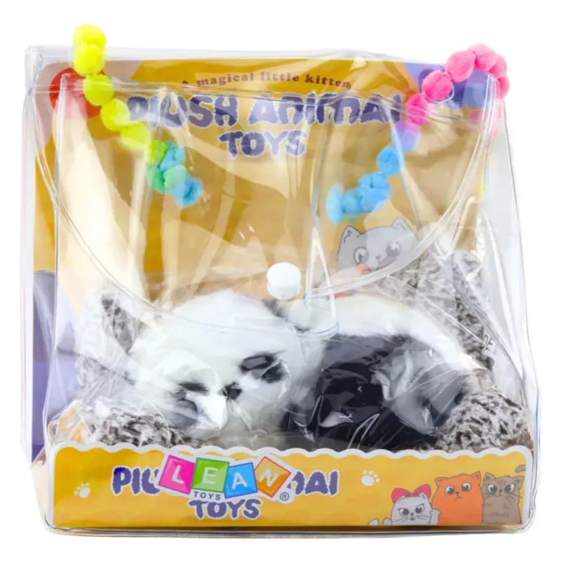 LEAN TOYS Guļošā Panda uz Spilvena Figūriņa ar Kažokādu un Caurspīdīgu Somu