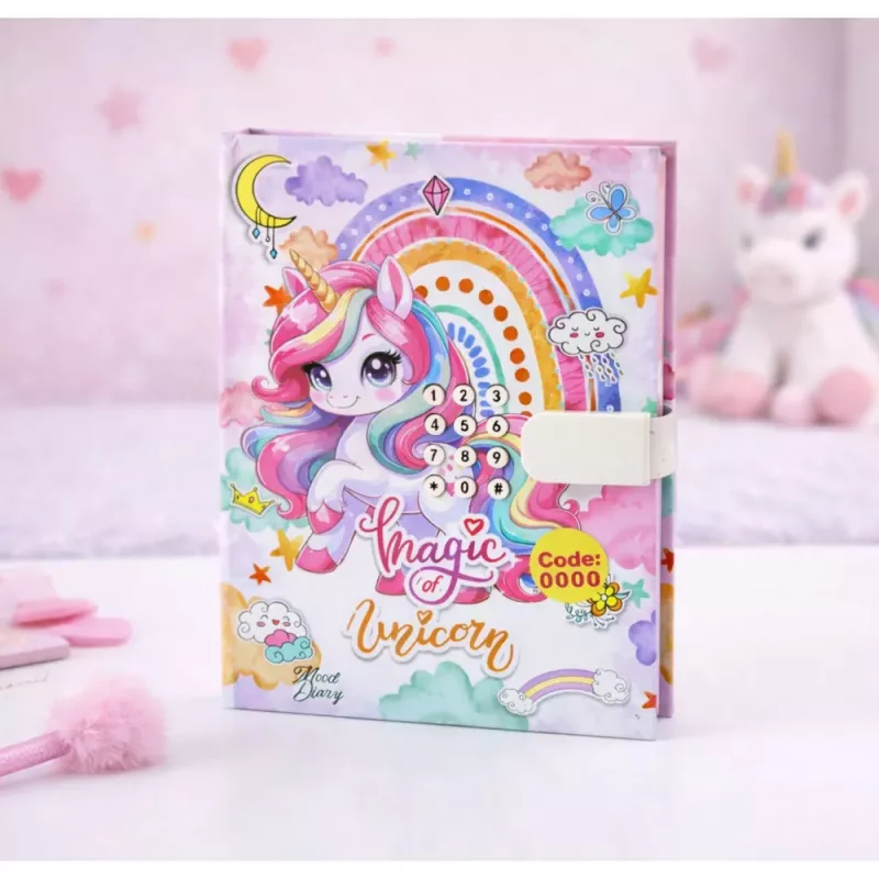 LEAN TOYS Cute Diary Notebook with Code Lock and Unicorn Melodies, 120 Pages, Colorful Lined Pages, Hardcover, for Girls Age 6+