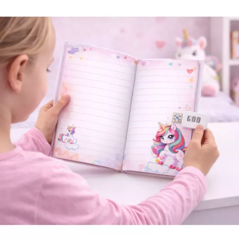 LEAN TOYS Cute Diary Notebook with Code Lock and Unicorn Melodies, 120 Pages, Colorful Lined Pages, Hardcover, for Girls Age 6+