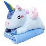 LEAN TOYS Plush Unicorn Cuddly Toy with Blanket 160x110cm Blue 55cm