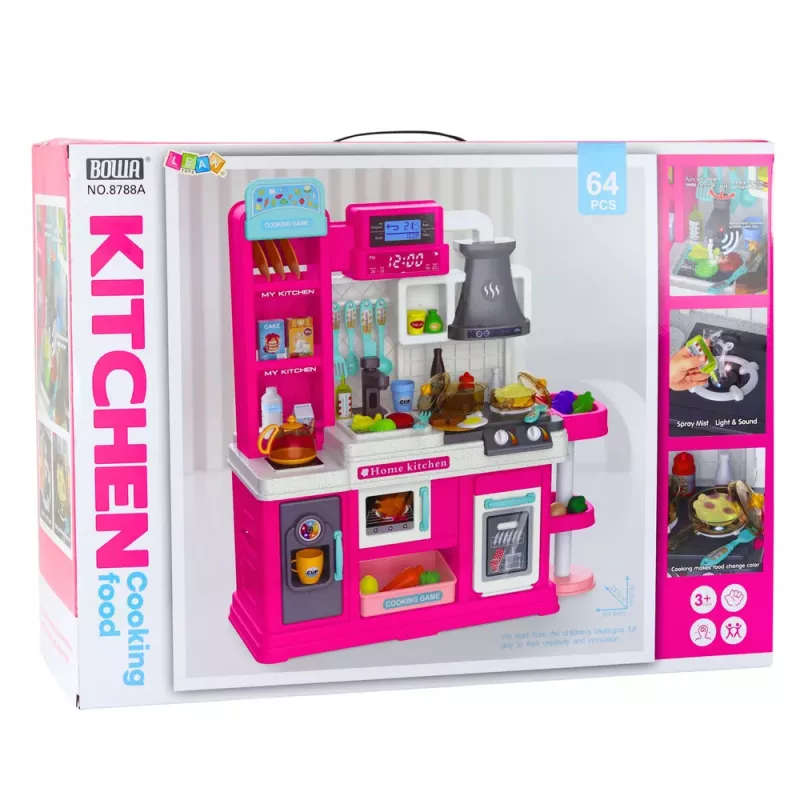 LEAN TOYS Bērnu virtuve Ūdens cikls Krāsu mainoša pārtika Tvaiks Rozā 64 gab.