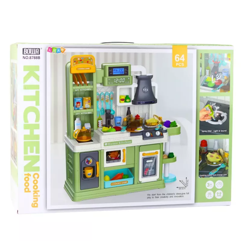 LEAN TOYS Bērnu virtuve Ūdens cikls Ēdiena krāsas maiņa Tvaiks Zaļš 64 gab.