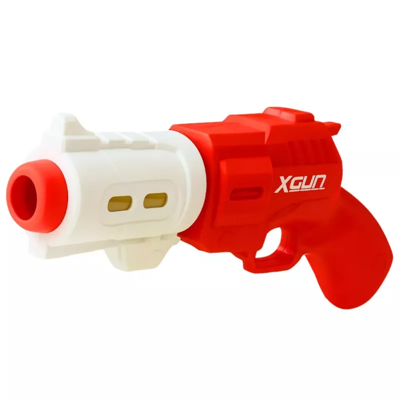 LEAN TOYS Pistole ierocis mīkstajām putuplasta bumbiņām XGUN sarkans 6 gab.