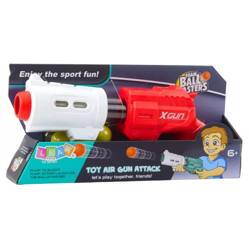 LEAN TOYS Pistole ierocis mīkstajām putuplasta bumbiņām XGUN sarkans 6 gab.