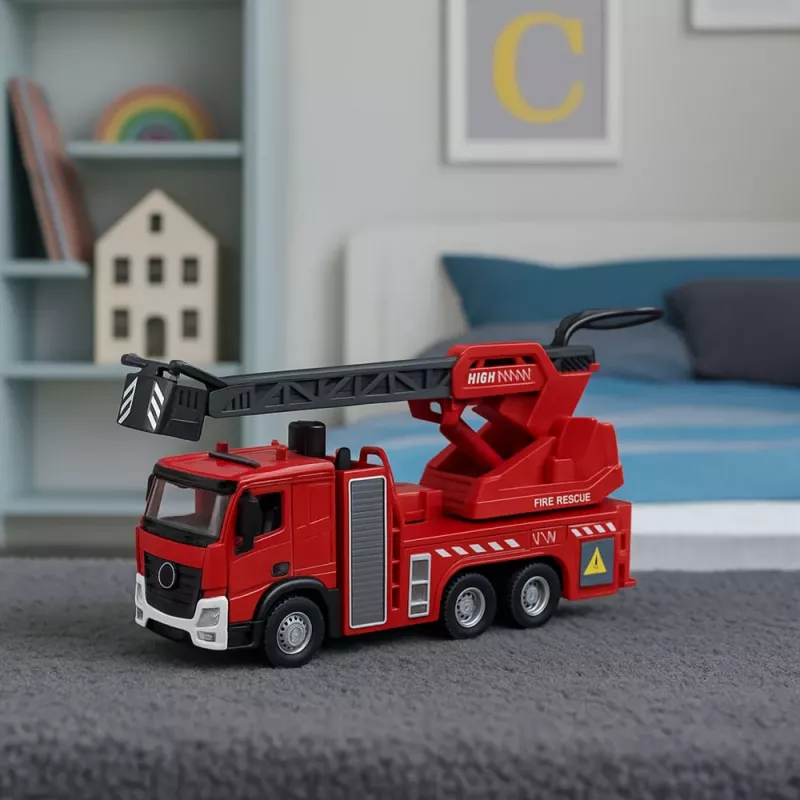 LEAN TOYS Ugunsdzēsēju mašīna ar ūdens šļūteni, ūdens smidzināšanu, gaismām un skaņām