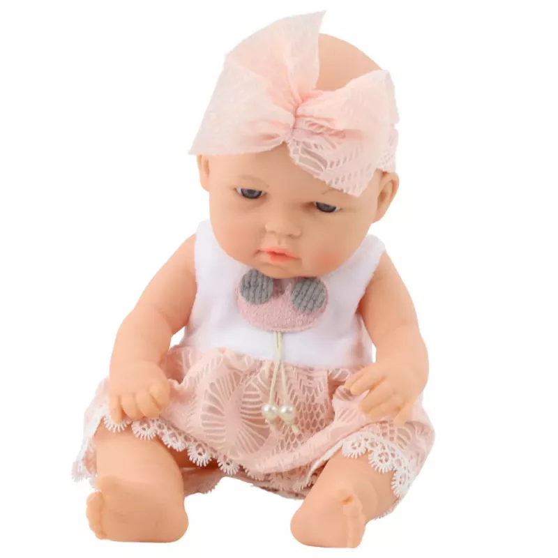 LEAN TOYS Bērnu lelle rozā kleitā, galvas saite, kustīgas rokas un kājas, 30 cm