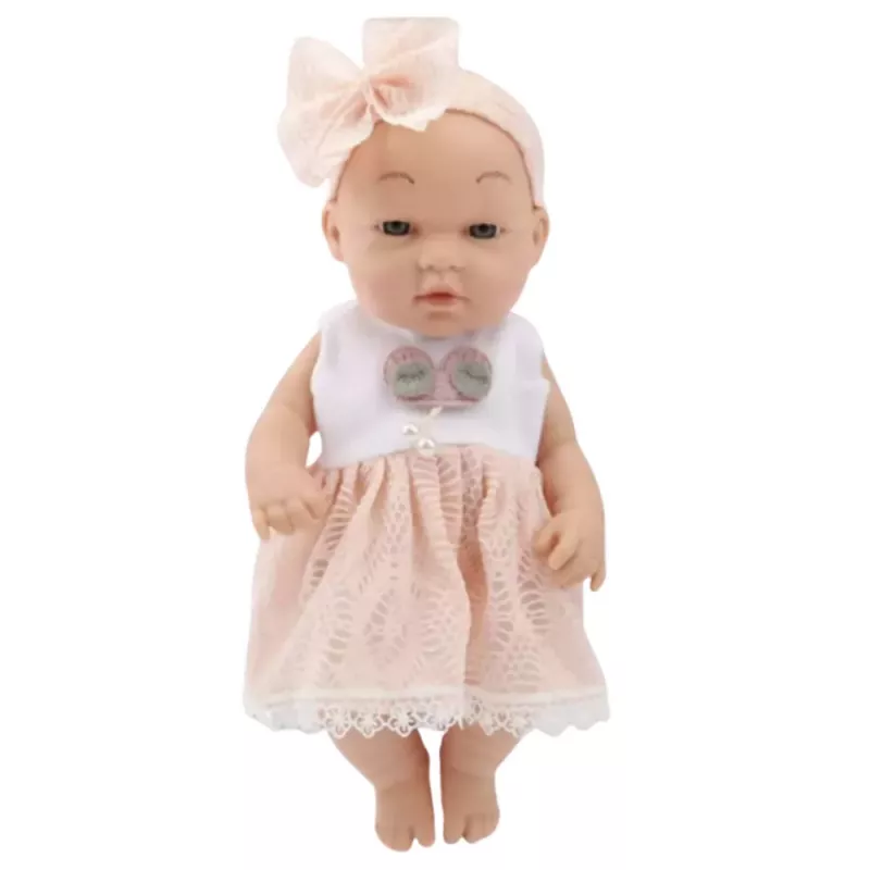 LEAN TOYS Bērnu lelle rozā kleitā, galvas saite, kustīgas rokas un kājas, 30 cm