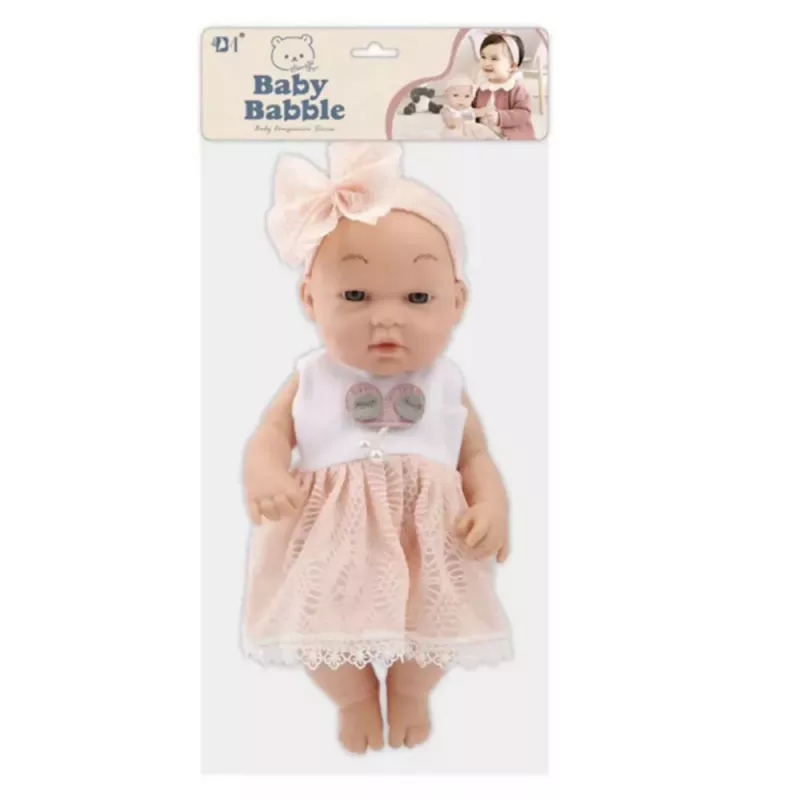 LEAN TOYS Bērnu lelle rozā kleitā, galvas saite, kustīgas rokas un kājas, 30 cm
