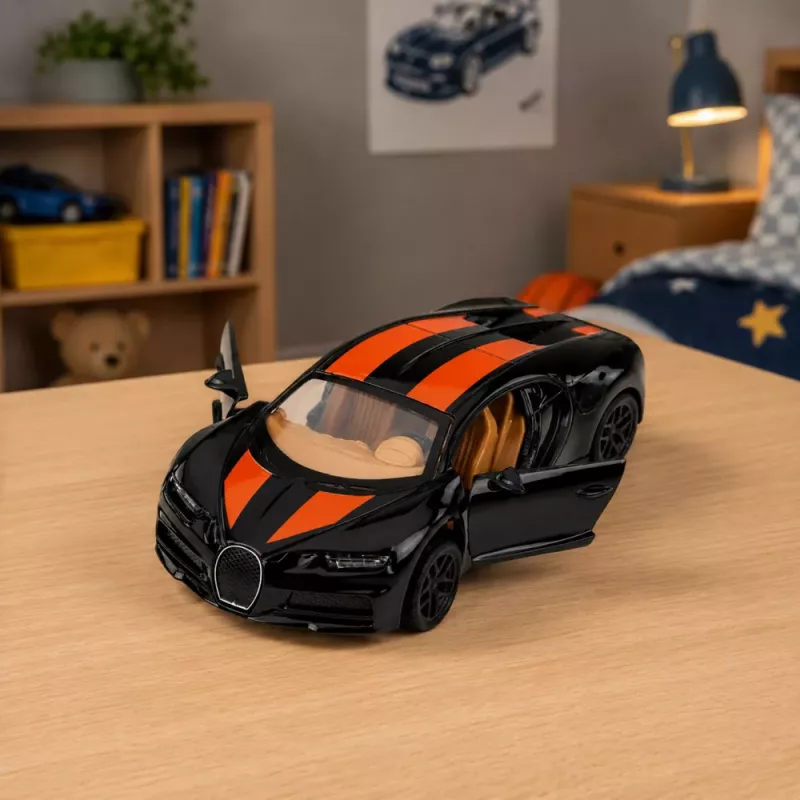 LEAN TOYS Metāla sporta automašīna ar gaismām, skaņu, atsitiena piedziņu, melna, 1:32