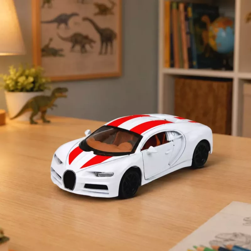 LEAN TOYS Metāla sporta automašīna ar gaismām un skaņām, atpakaļgaitas piedziņa, balta, 1:32