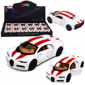 LEAN TOYS Metāla sporta automašīna ar gaismām un skaņām, atpakaļgaitas piedziņa, balta, 1:32