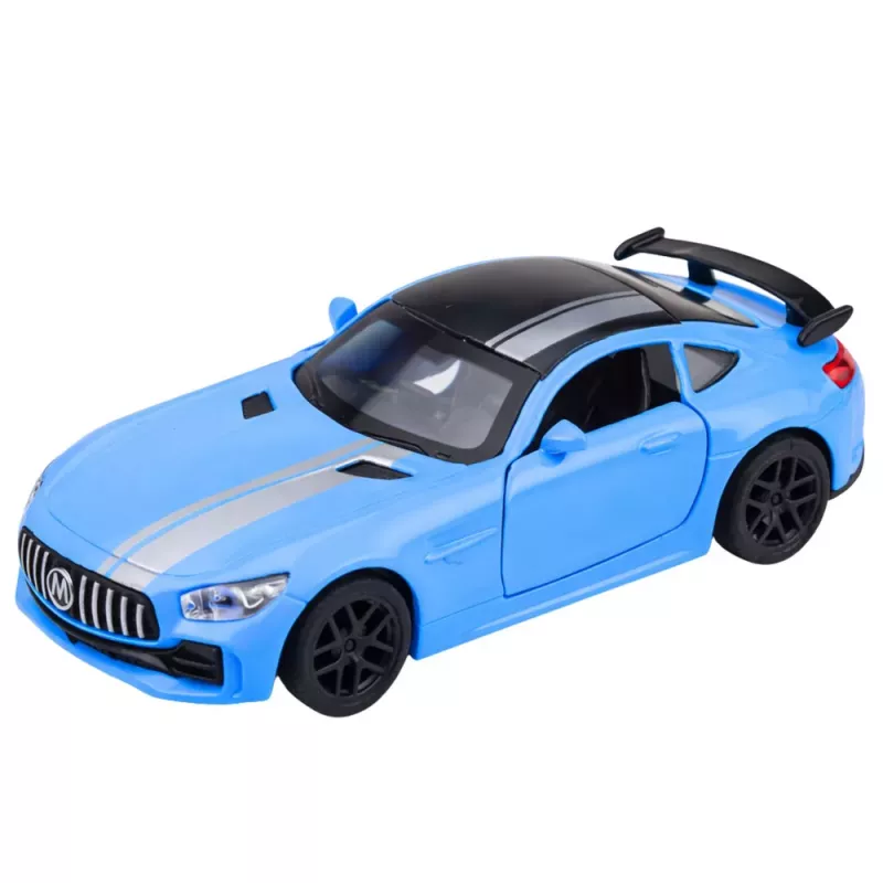 LEAN TOYS Sporta auto metāls ar atveramām durvīm, gaismām un skaņām zils 1:32