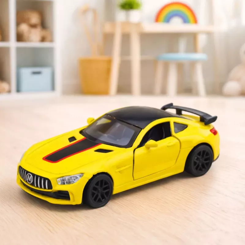 LEAN TOYS Sporta auto Metāls Atveramas durvis Gaismas Skaņas Dzeltens 1:32