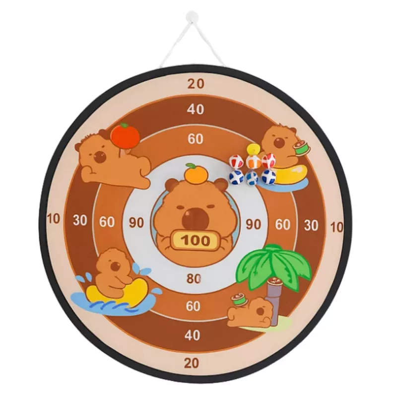 LEAN TOYS Capybara Dartboard Skill Game ar Velcro bumbiņām un rotaļu pistolēm 73.5 cm