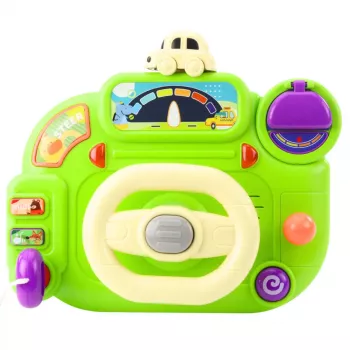 LEAN TOYS Interaktīvā stūre bērniem, braukšanas simulators, gaismas, skaņas, zaļa
