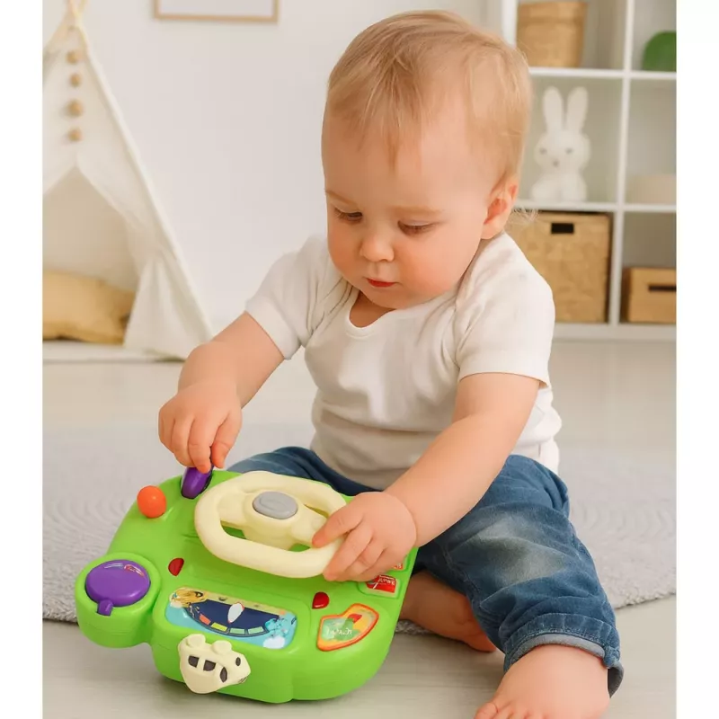 LEAN TOYS Interaktīvā stūre bērniem, braukšanas simulators, gaismas, skaņas, zaļa