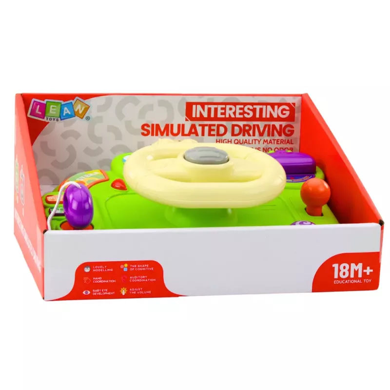 LEAN TOYS Interaktīvā stūre bērniem, braukšanas simulators, gaismas, skaņas, zaļa