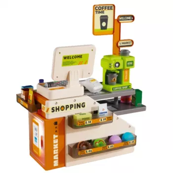 LEAN TOYS Kases aparāts Veikals Kafejnīca Piederumi Gaismas Skaņas 70 gab.