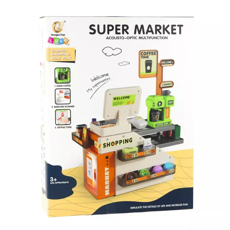 LEAN TOYS Kases aparāts Veikals Kafejnīca Piederumi Gaismas Skaņas 70 gab.