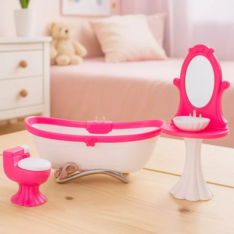 LEAN TOYS Vannas istabas komplekts lellēm: Vanna, tualete, izlietne ar spoguli