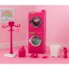 LEAN TOYS Leļļu veļas komplekts: veļas mašīna, žāvētājs, pakaramie, grozs, rozā