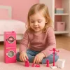 LEAN TOYS Leļļu veļas komplekts: veļas mašīna, žāvētājs, pakaramie, grozs, rozā