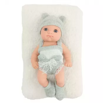 LEAN TOYS Bērnu lelle ar segu, baltu un pelēku apģērbu, cepuri, 18 cm