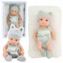 LEAN TOYS Bērnu lelle ar segu, baltu un pelēku apģērbu, cepuri, 18 cm