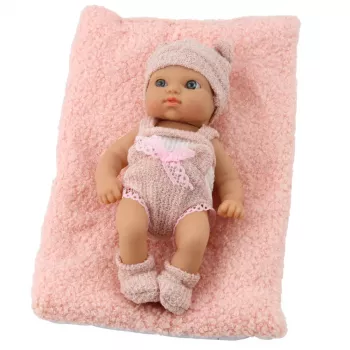 LEAN TOYS Bērnu lelle ar segu, baltām un rozā drēbēm, cepuri, 18 cm