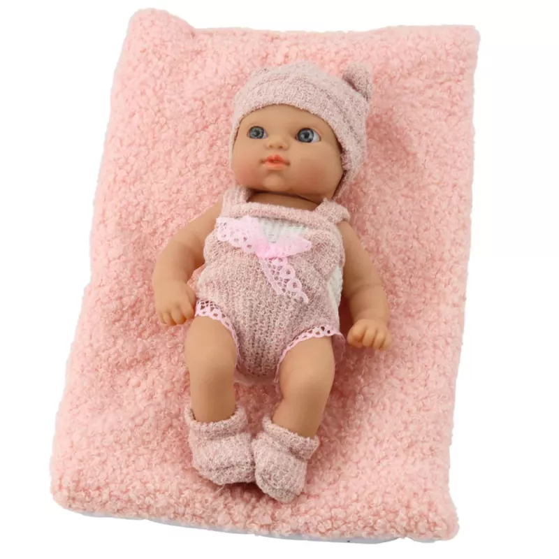 LEAN TOYS Bērnu lelle ar segu, baltām un rozā drēbēm, cepuri, 18 cm