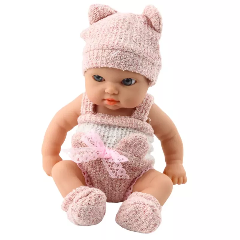 LEAN TOYS Bērnu lelle ar segu, baltām un rozā drēbēm, cepuri, 18 cm