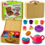 LEAN TOYS Tējas komplekts grozā ar krūzītēm, šķīvjiem, saldumiem, 23 gab.
