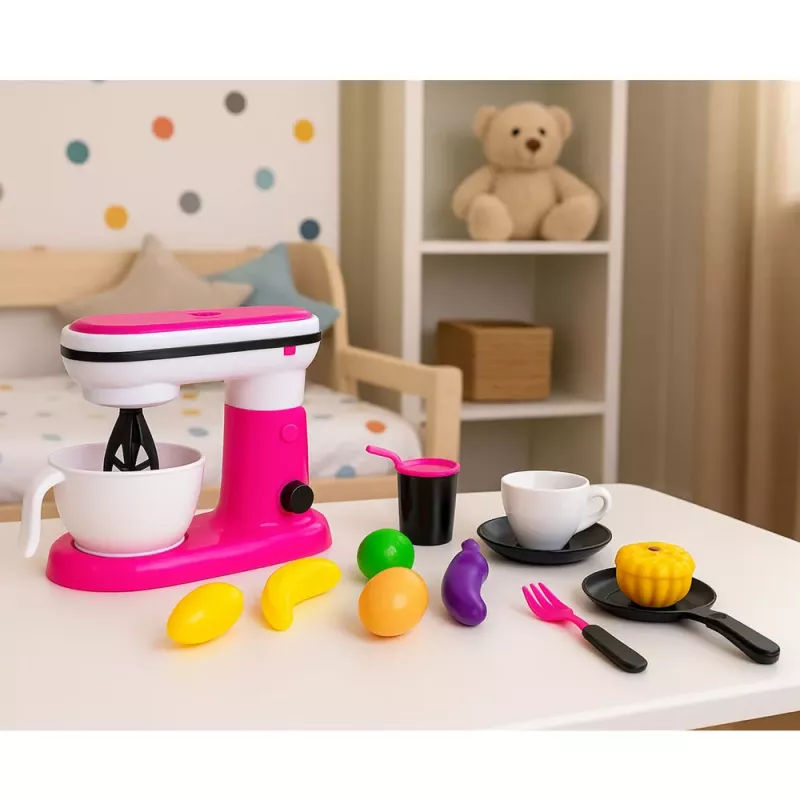 LEAN TOYS Virtuves kombains un blenderis rotaļlieta bērniem ar augļu piederumiem