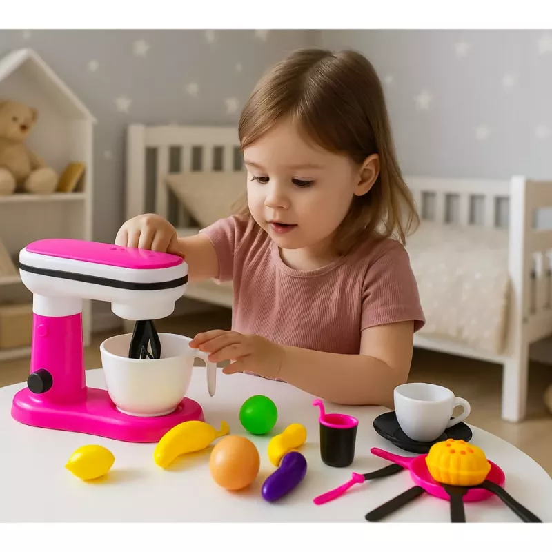 LEAN TOYS Virtuves kombains un blenderis rotaļlieta bērniem ar augļu piederumiem