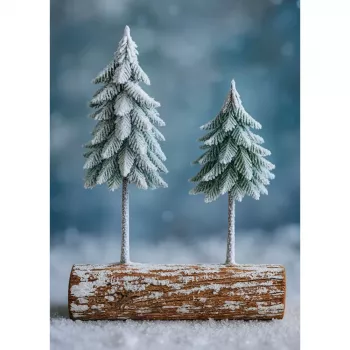LEAN Ziemassvētku eglītes kompozīcija uz stumbra, pārklāta ar sniegu 34 x 28 cm
