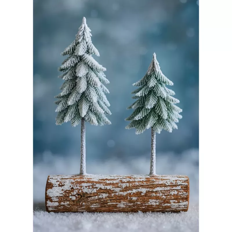 LEAN Ziemassvētku eglītes kompozīcija uz stumbra, pārklāta ar sniegu 34 x 28 cm